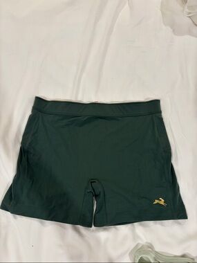 Tracksmith Women's Dark Green Athletic Shorts with Gold Logo